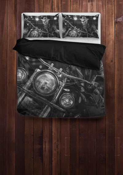 Skeleton Rider Bedding Set, Polyester, Size Single-Twin-Queen-King, Black & White Print - American Legend Rider