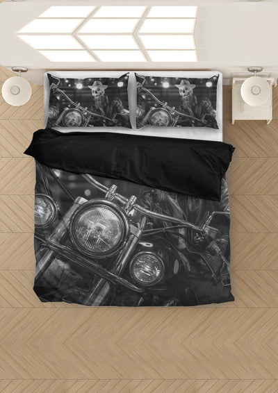 Skeleton Rider Bedding Set, Polyester, Size Single-Twin-Queen-King, Black & White Print - American Legend Rider
