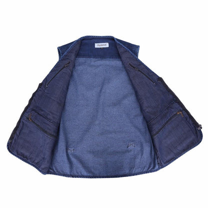 Casual Denim Vest w/ Many Pockets, Blue - American Legend Rider