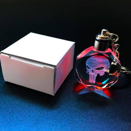 Punisher Skull LED Keychain, Light Up Crystal Key Ring