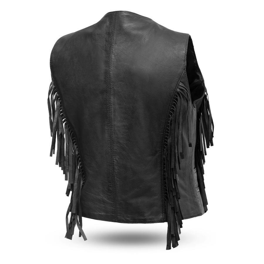 First Manufacturing Apache Women's Fringe Black Leather Vest | American ...