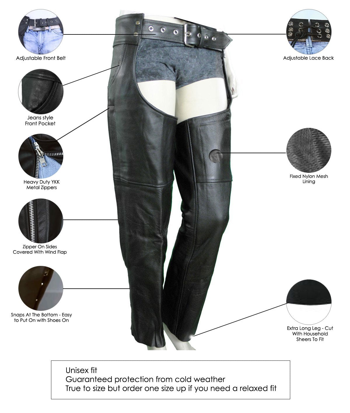 Vance Leather Levi Style Pocket Premium Leather Chaps