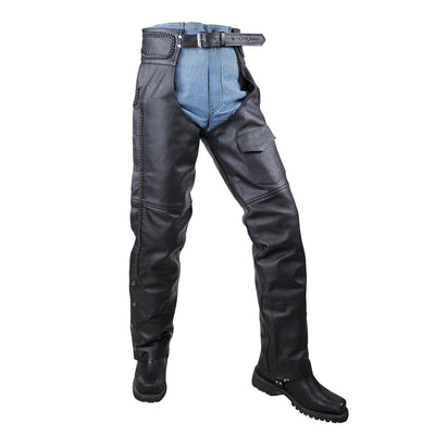 Vance Leather Top Grain Leather Chaps with Braid Trim