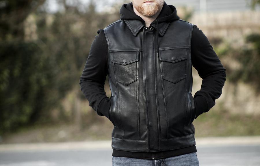 First Manufacturing Kent Motorcycle Leather Vest w/Sweatshirt, Black - American Legend Rider