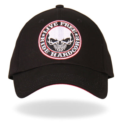 Hot Leathers Live Free Ride Hardcore Skull Baseball Cap - American Legend Rider