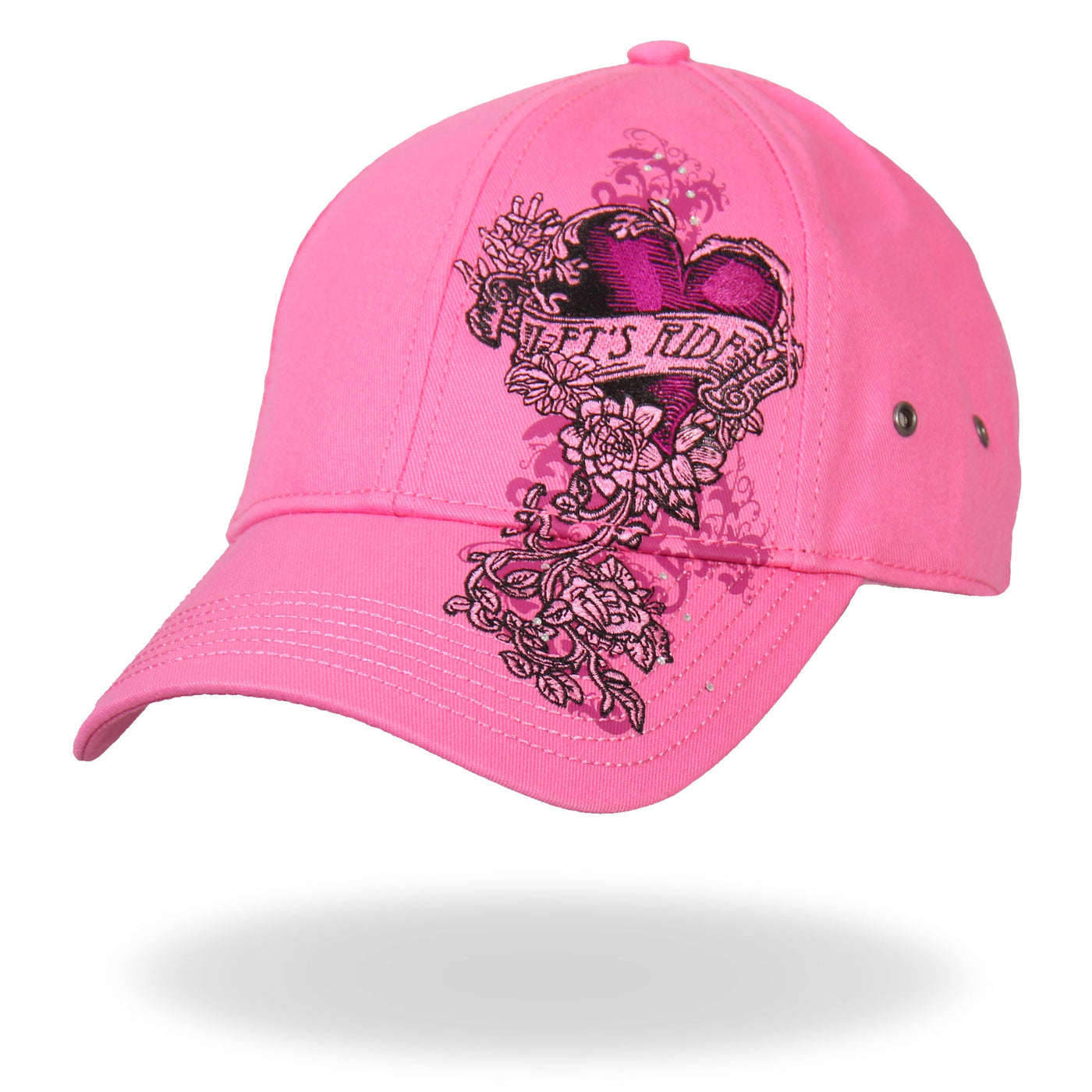 Hot Leathers BCA1043 Ladies Let's Ride Heart Pink Ball Cap