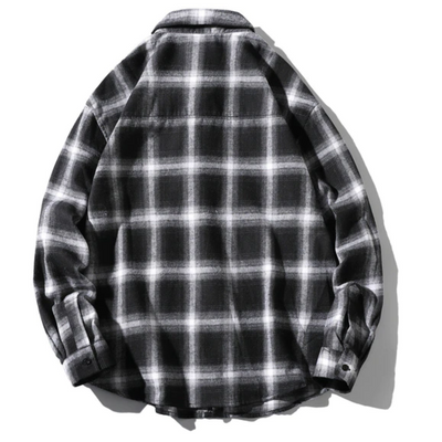 An Men's Classic Plaid Flannel Shirt, Black/White on a white background.