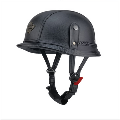 An All-Weather Rider's Combo: Full Face Balaclava and Retro Half Shell Helmet with an adjustable strap.