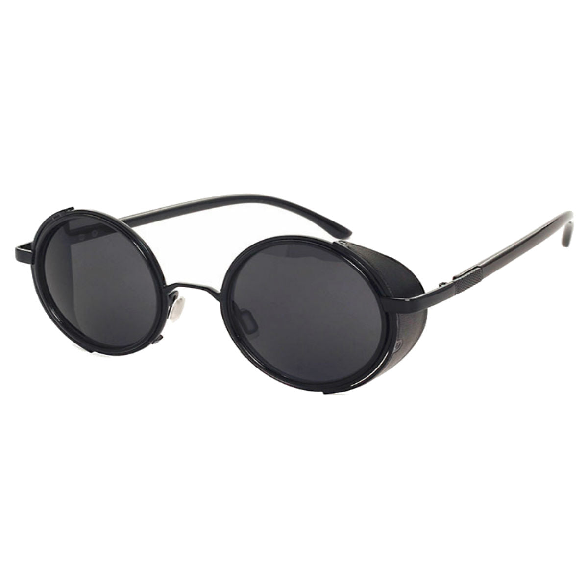 Motorcycle Vintage Round Sunglasses w/ UV 400 Protection, Black