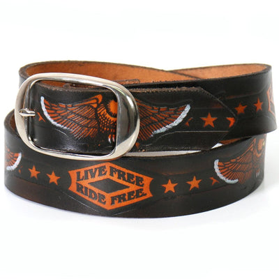 Hot Leathers Live Free, Ride Free Embossed Leather Belt - American Legend Rider