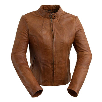 First Manufacturing Rexie - Women's Leather Jacket, Dark Cognac - American Legend Rider