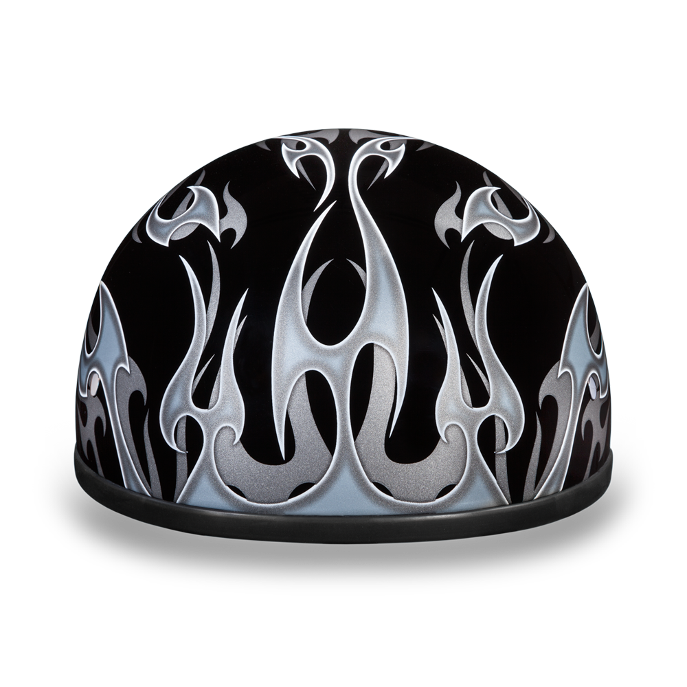Daytona D.O.T. Motorcycle Skull Cap Half Helmet Black w/ Silver Flames
