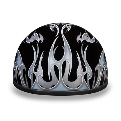 Daytona D.O.T. Motorcycle Skull Cap Half Helmet Black w/ Silver Flames - American Legend Rider