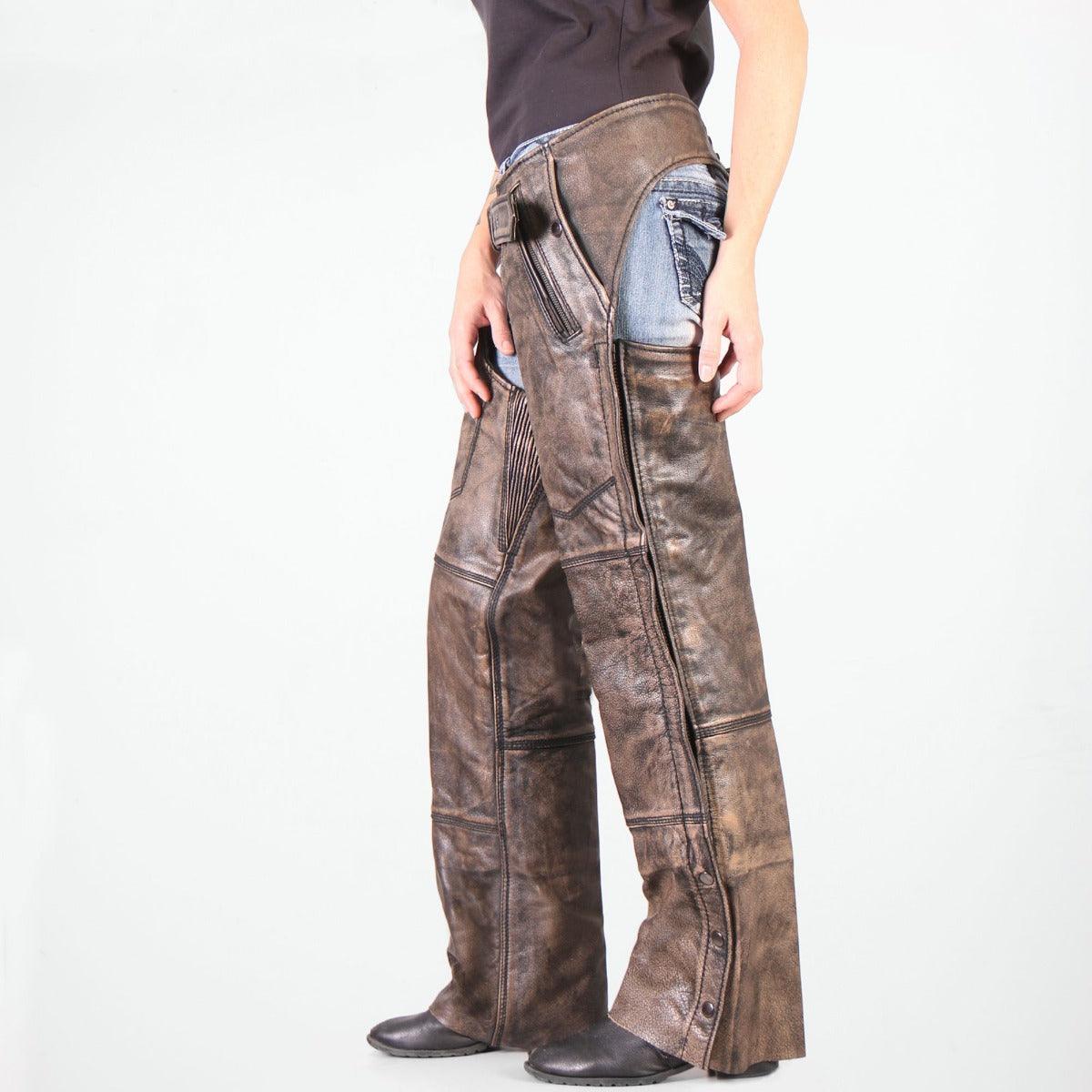 Hot Leathers Unisex Distressed Brown Leather Chaps - American Legend Rider
