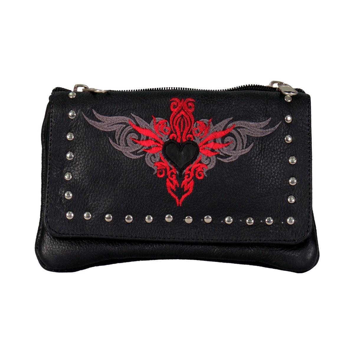 Hot Leathers Embroidered Clip Pouch Purse With Reflective Heart - American Legend Rider