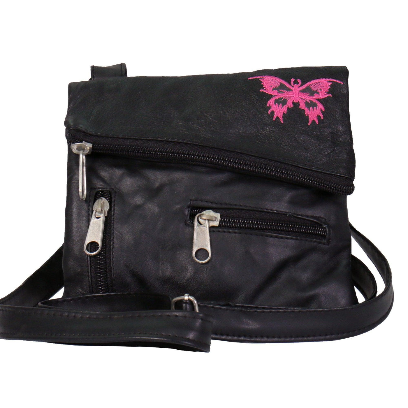 Hot Leathers Embroidered Clip Pouch Purse With Small Pink Butterfly - American Legend Rider