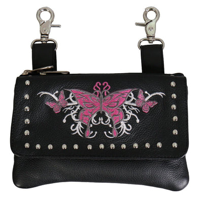 Hot Leathers Embroidered Clip Pouch Purse With Pink Butterfly - American Legend Rider