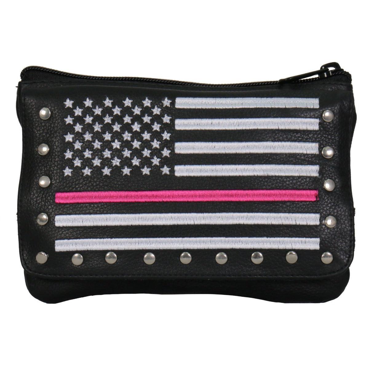 Hot Leathers Embroidered Clip Pouch Purse With Pink Line American Flag - American Legend Rider