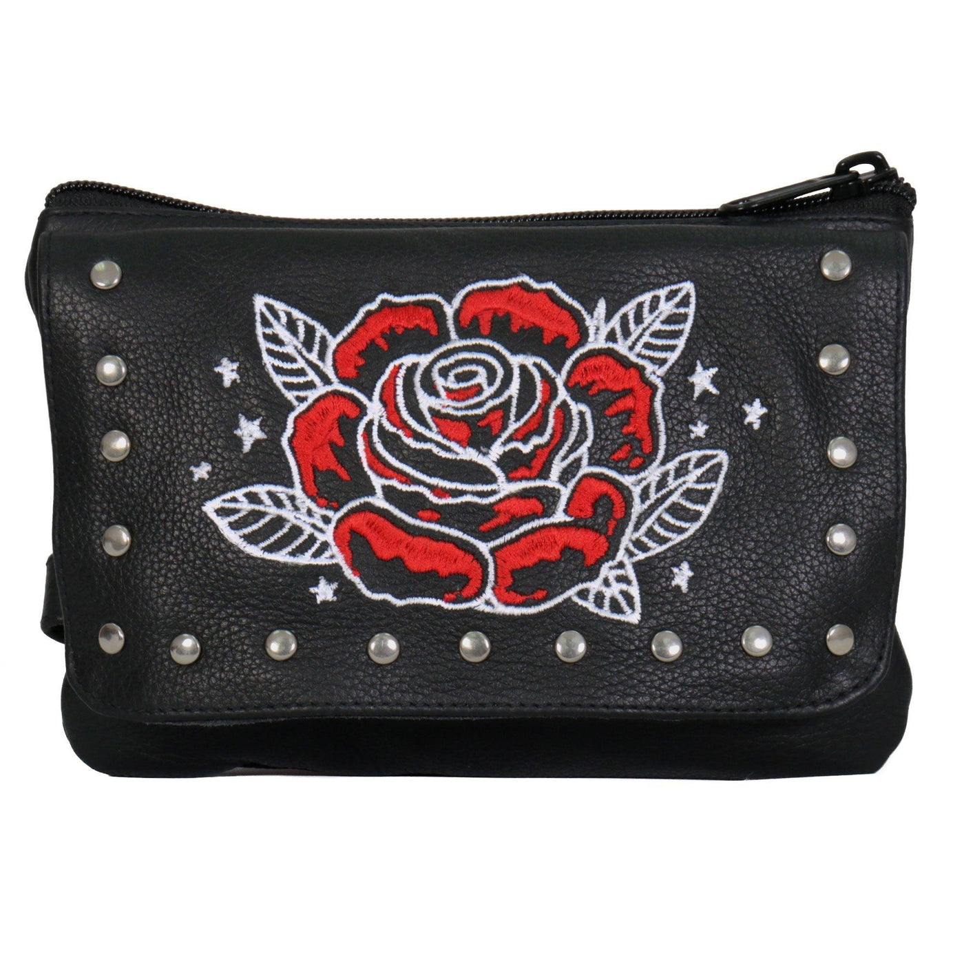 Hot Leathers Embroidered Clip Pouch Purse With Rose And Stars - American Legend Rider
