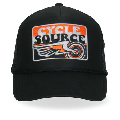 Hot Leathers Official Cycle Source Magazine Stripes Retro Wing Wheel Logo Trucker Hat - American Legend Rider