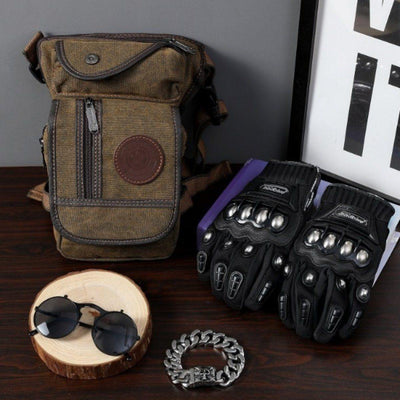 Premium Biker Bundle - Leg Bag, Bracelet, Sunglasses & Gloves - American Legend Rider