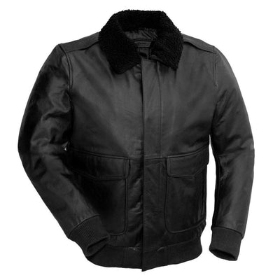 First Manufacturing Bomber - Men's Naked Buffalo Leather Jacket, Black - American Legend Rider