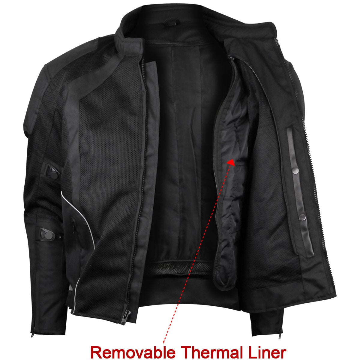 Vance Leather Men's Black Mesh Motorcycle Jacket with CE Armor