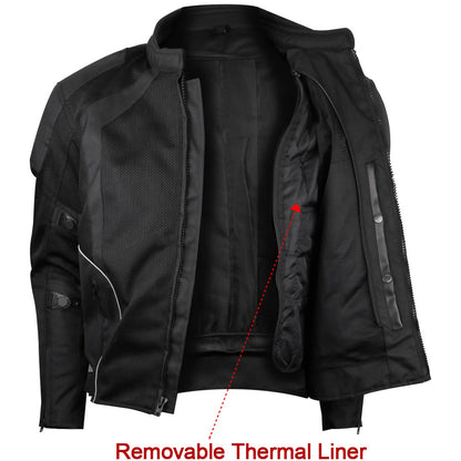 Vance Leather Men's Black Mesh Motorcycle Jacket with CE Armor
