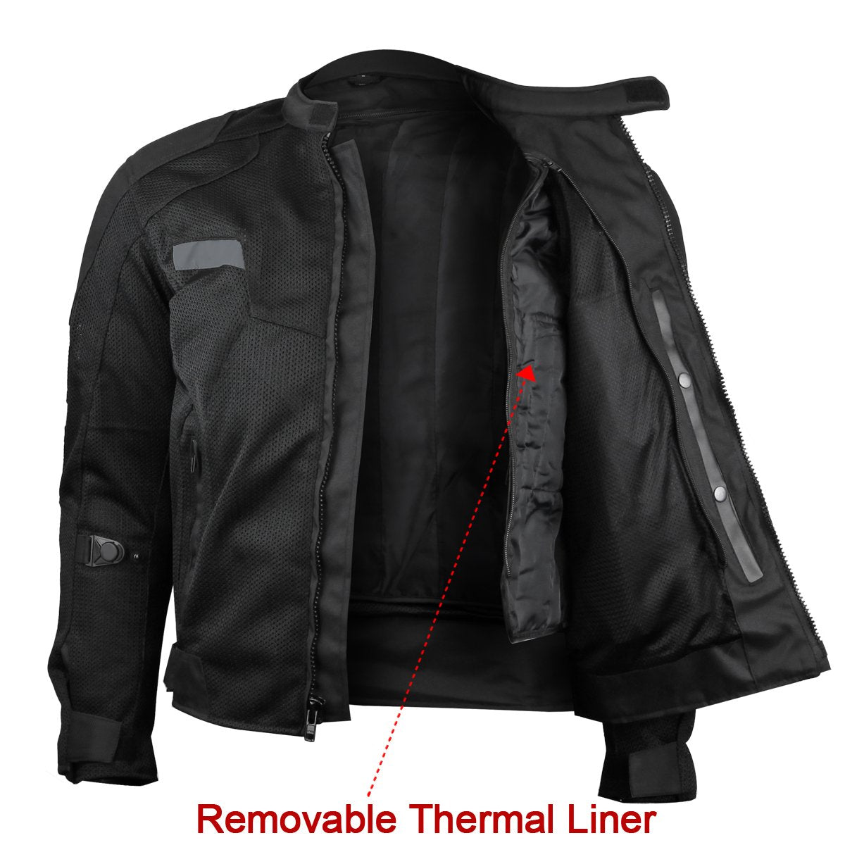 Vance Leather Men's Black Mesh Motorcycle Jacket with Insulated Liner and CE Armor