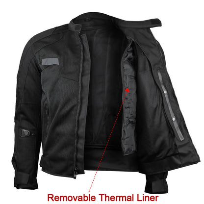 Vance Leather Men's Black Mesh Motorcycle Jacket with Insulated Liner and CE Armor