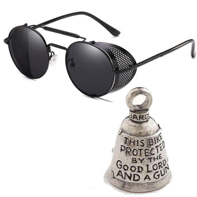 Bikers Retro Round Steampunk Sunglasses with Guardian Bell Bundle - American Legend Rider