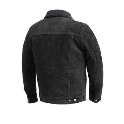 First Manufacturing Luke - Men's Faux Shearling Cow Suede Jacket, Black - American Legend Rider