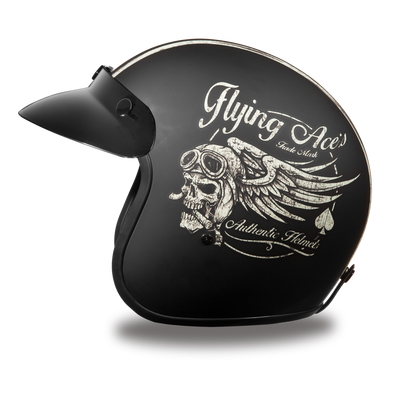 Daytona D.O.T. Cruiser w/ Flying Ace's Motorcycle Open Face 3/4 Shell Helmet, Unisex, Black - American Legend Rider