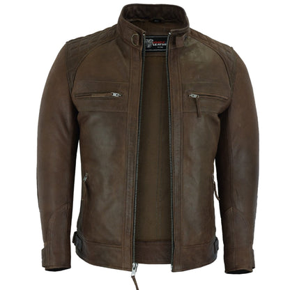 Vance Leathers' Men's Cafe Racer Lambskin Motorcycle Leather Jacket