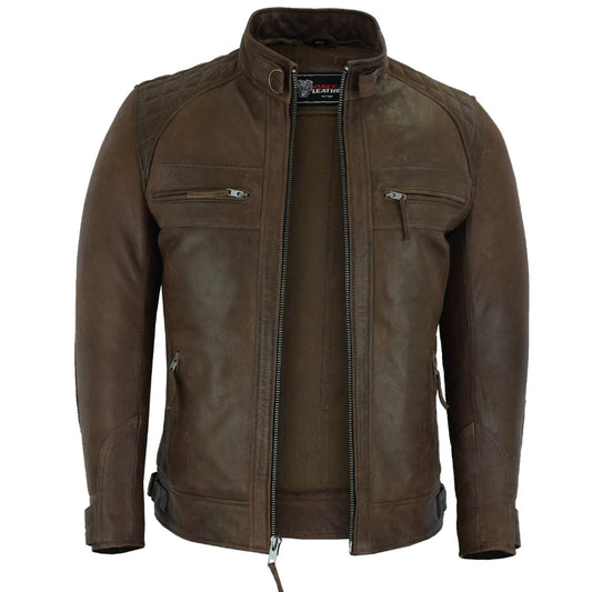 Vance Leathers' Men's Cafe Racer Lambskin Motorcycle Leather Jacket