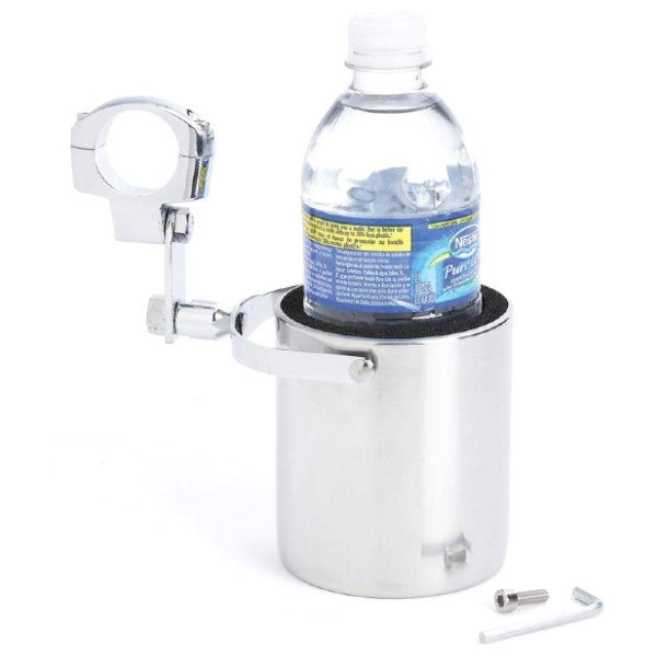 A Daniel Smart Diamond Plate Stainless Cup Holder with a holder for a bottle of water.