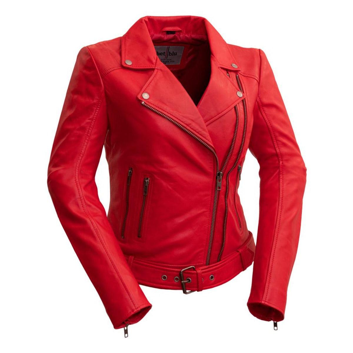 First Manufacturing Chloe - Women's Lambskin Leather Jacket, Fire Red - American Legend Rider