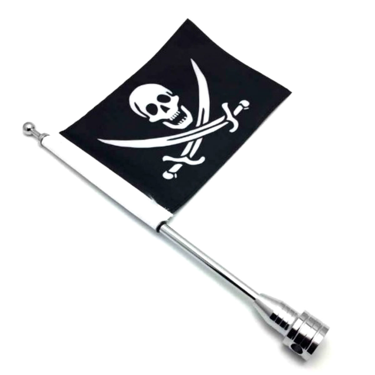 Skull & Swords Pirate Motorcycle Pole Mount 15.3" & Flag 10.6" x 6.7", Black/White