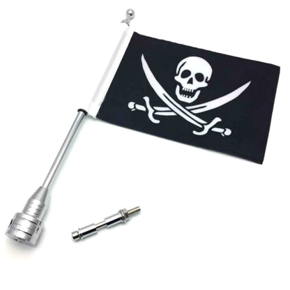 Skull & Swords Pirate Motorcycle Pole Mount 15.3" & Flag 10.6" x 6.7", Black/White