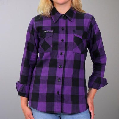 Hot Leathers Women's  Black And Purple Long Sleeve Flannel - American Legend Rider