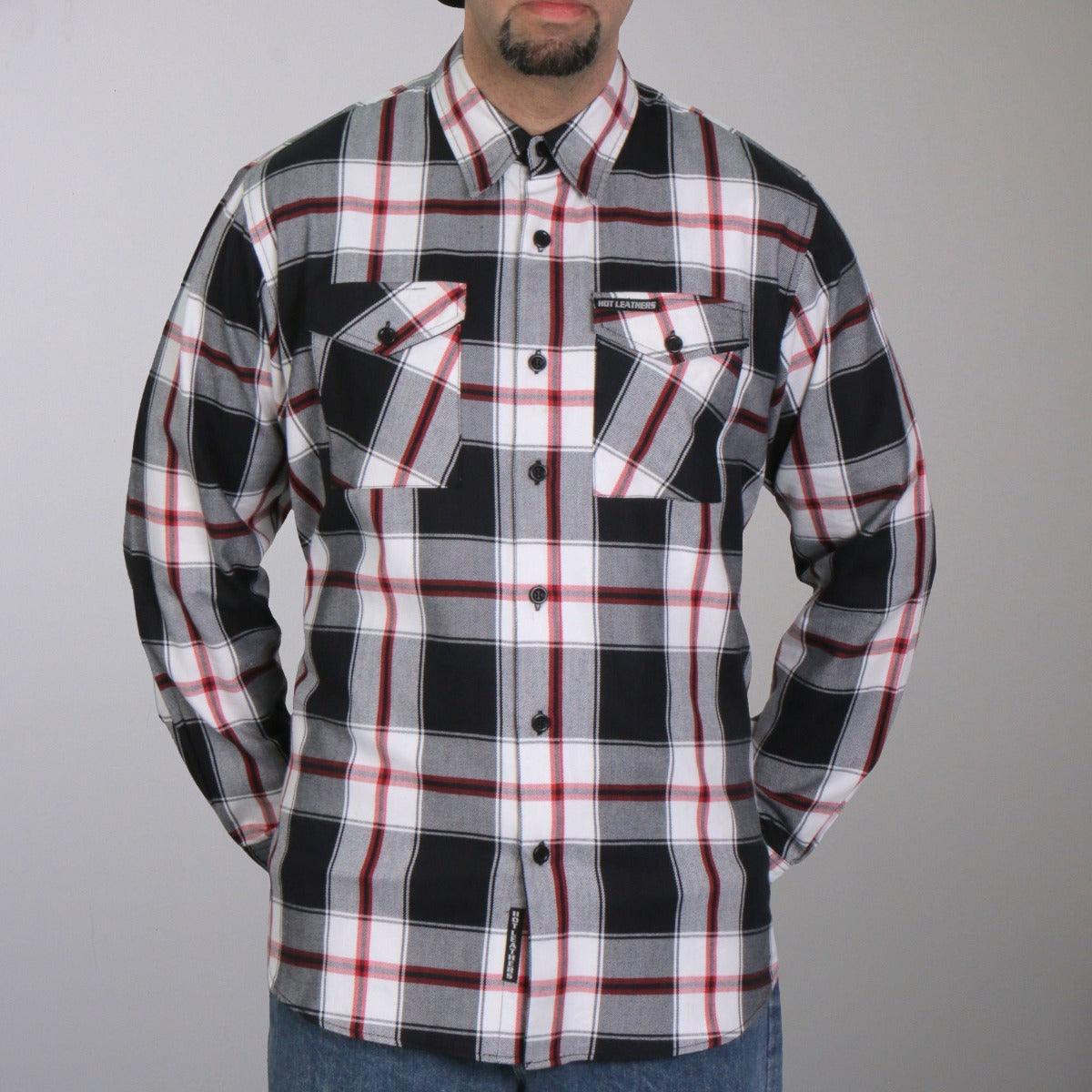 Hot Leathers Men's Black White And Red Long Sleeve Flannel - American Legend Rider