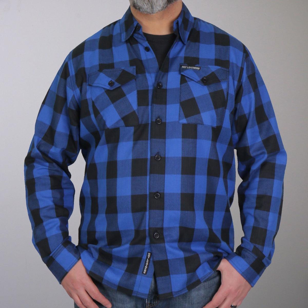 Hot Leathers Men's Black And Blue Long Sleeve Flannel - American Legend Rider