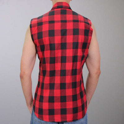 Hot Leathers Men's Black & Red Sleeveless Flannel Shirt - American Legend Rider