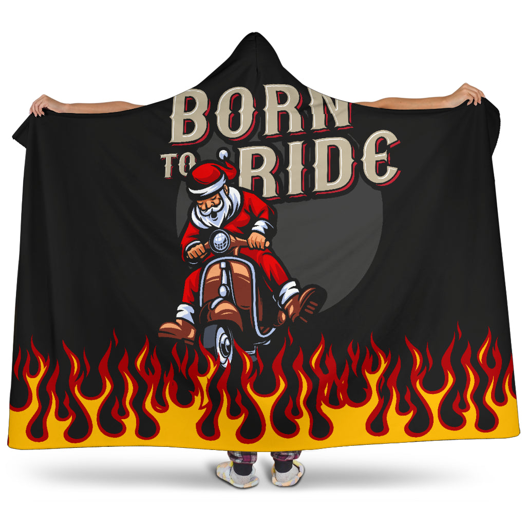 Santa Born to Ride Hooded Blanket