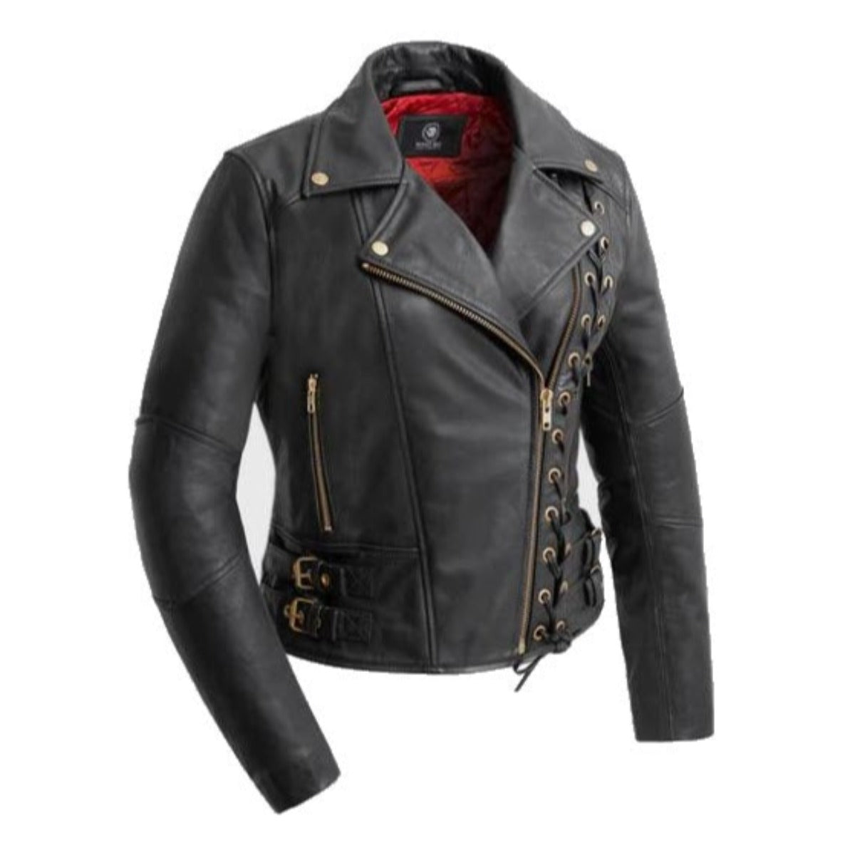 First Manufacturing Gisele - Women's Moto Style Leather Jacket, Black