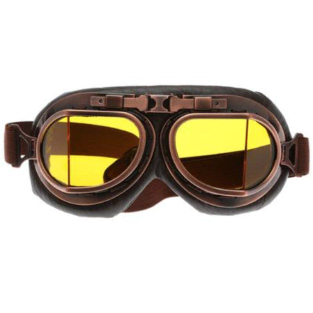 Vintage Aviator Motorcycle Goggles, One Size, Copper Color Frame, Yellow Lens