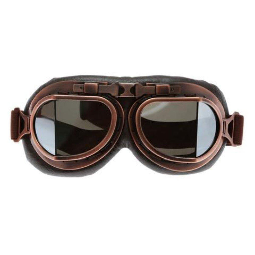 Vintage Aviator Motorcycle Goggles, One Size, Copper Color Frame, Brown Lens