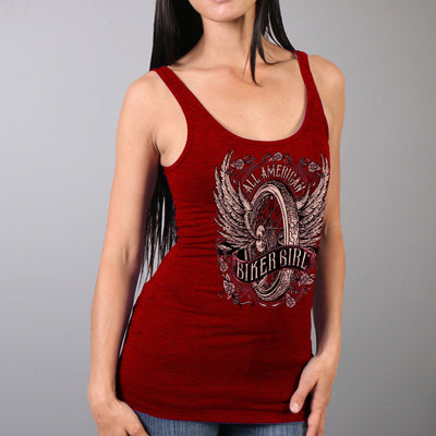 Hot Leathers Flying Wheel Ladies Heather Red Tank Top