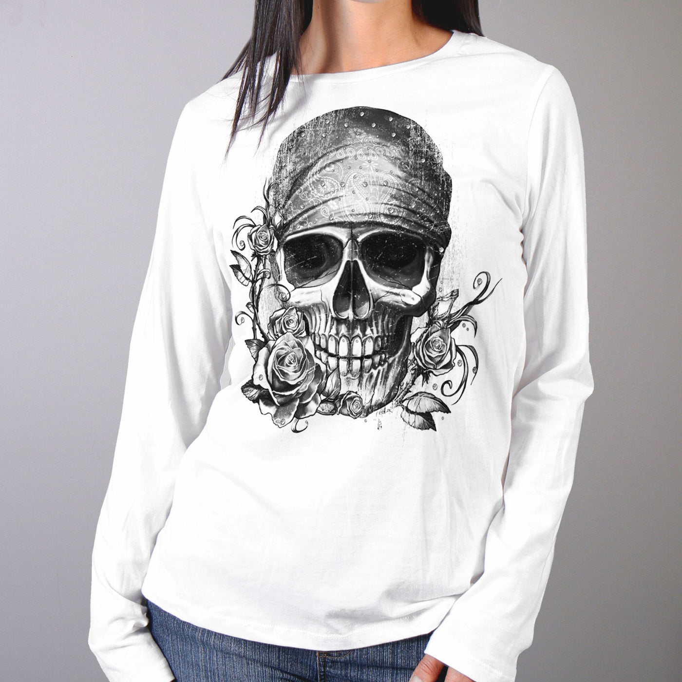 Hot Leathers Ladies Bandana Skull Long Sleeve