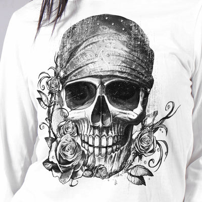 Hot Leathers Ladies Bandana Skull Long Sleeve